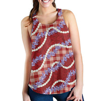 Red Hawaii Palaka Honohono Pikake Women Racerback Tank Hawaiian Orchid Lei Polynesian Pattern - Polynesian Pride