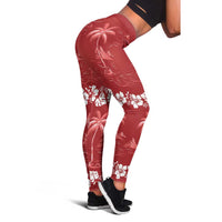 Red Hawaii Palm Tree Hibiscus Leggings Fantasy Summer Vibe