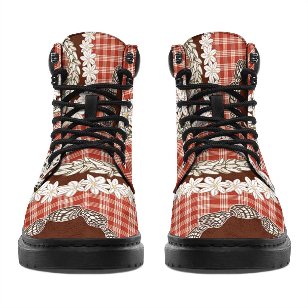 Red Hawaii Tiare and Shell Lei All Season Boots Hawaiian Palaka Luxury Vibes - Polynesian Pride