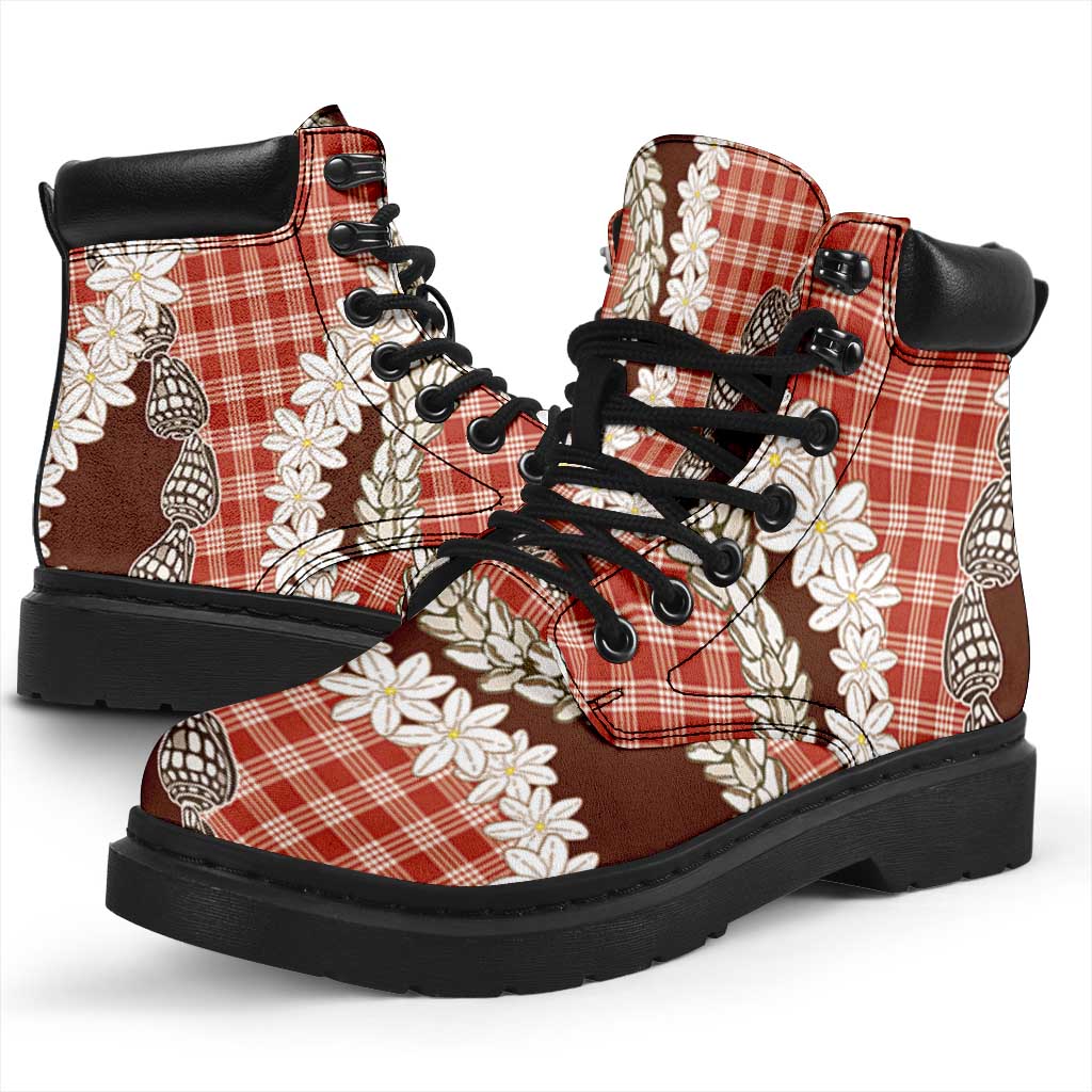 Red Hawaii Tiare and Shell Lei All Season Boots Hawaiian Palaka Luxury Vibes - Polynesian Pride