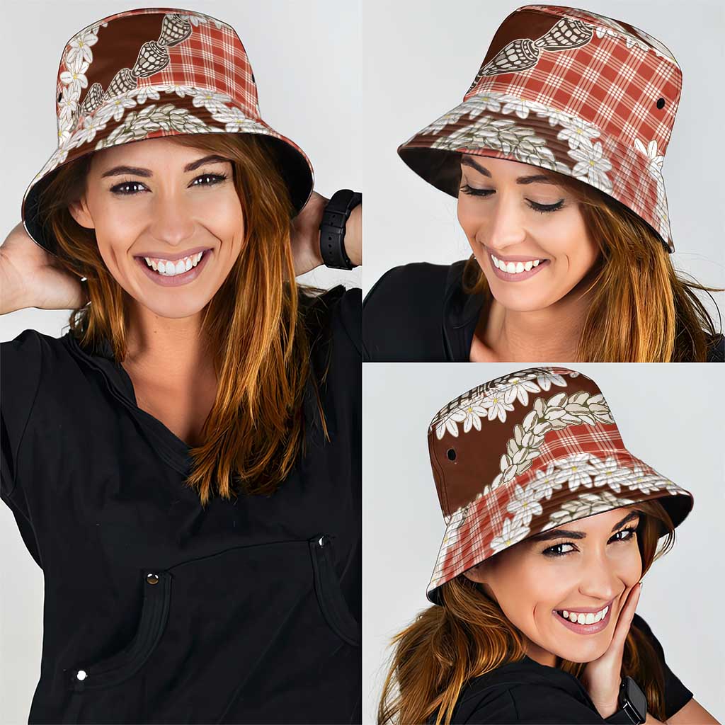 Red Hawaii Tiare and Shell Lei Bucket Hat Hawaiian Palaka Luxury Vibes - Polynesian Pride