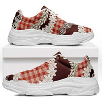 Red Hawaii Tiare and Shell Lei Chunky Sneakers Hawaiian Palaka Luxury Vibes - Polynesian Pride