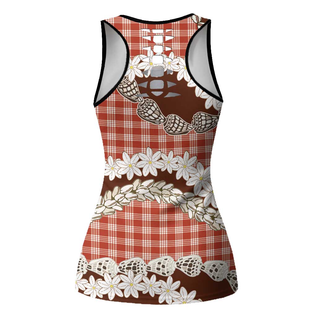 Red Hawaii Tiare and Shell Lei Hollow Tank Top Hawaiian Palaka Luxury Vibes LT14 - Polynesian Pride
