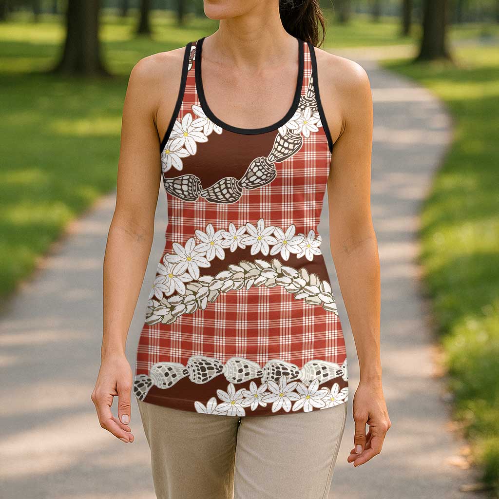 Red Hawaii Tiare and Shell Lei Hollow Tank Top Hawaiian Palaka Luxury Vibes LT14 - Polynesian Pride