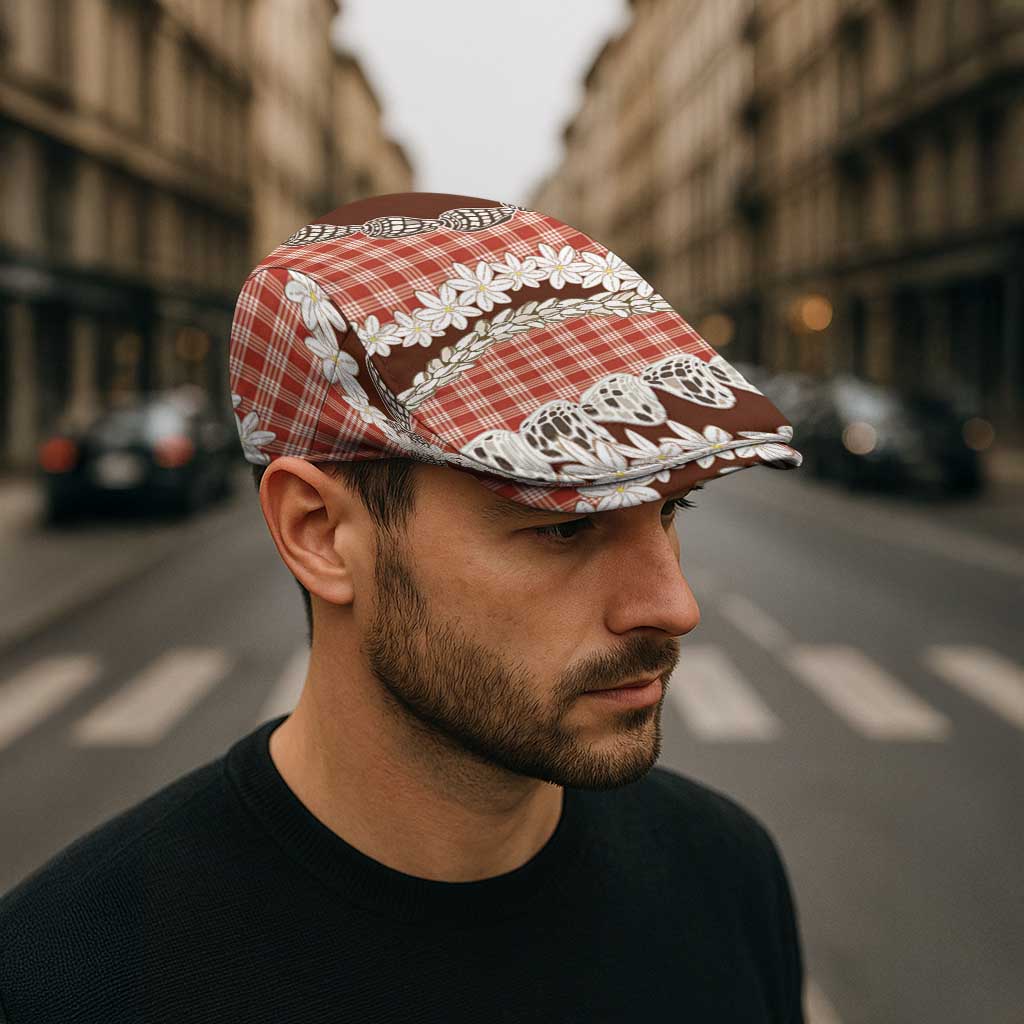 Red Hawaii Tiare and Shell Lei Jeff Hat Hawaiian Palaka Luxury Vibes - Polynesian Pride