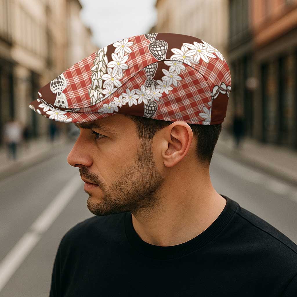 Red Hawaii Tiare and Shell Lei Jeff Hat Hawaiian Palaka Luxury Vibes - Polynesian Pride