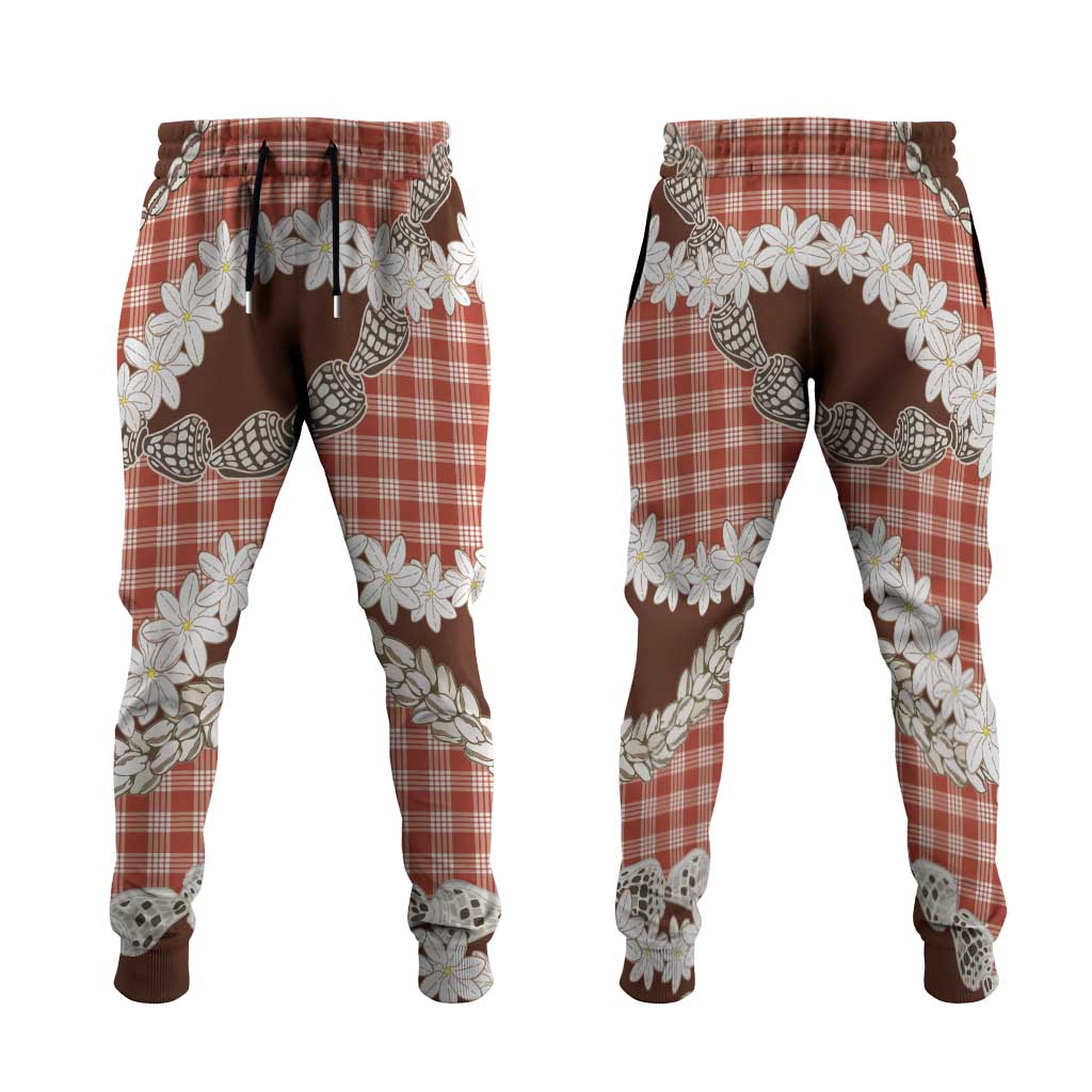 Red Hawaii Tiare and Shell Lei Jogger Pants Hawaiian Palaka Luxury Vibes LT14 Red - Polynesian Pride