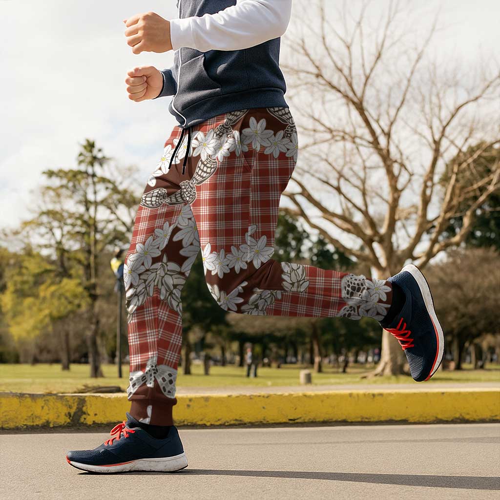 Red Hawaii Tiare and Shell Lei Jogger Pants Hawaiian Palaka Luxury Vibes LT14 - Polynesian Pride