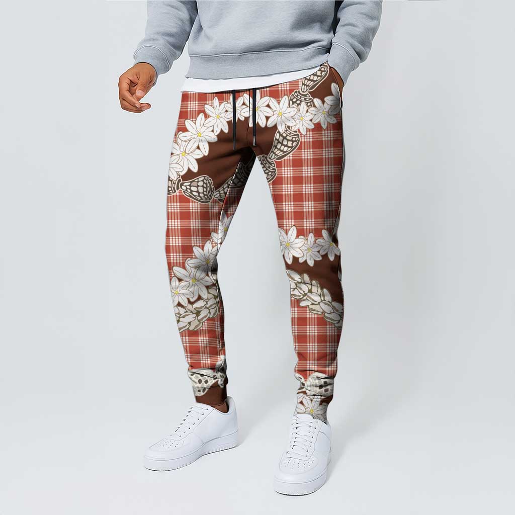 Red Hawaii Tiare and Shell Lei Jogger Pants Hawaiian Palaka Luxury Vibes LT14 - Polynesian Pride