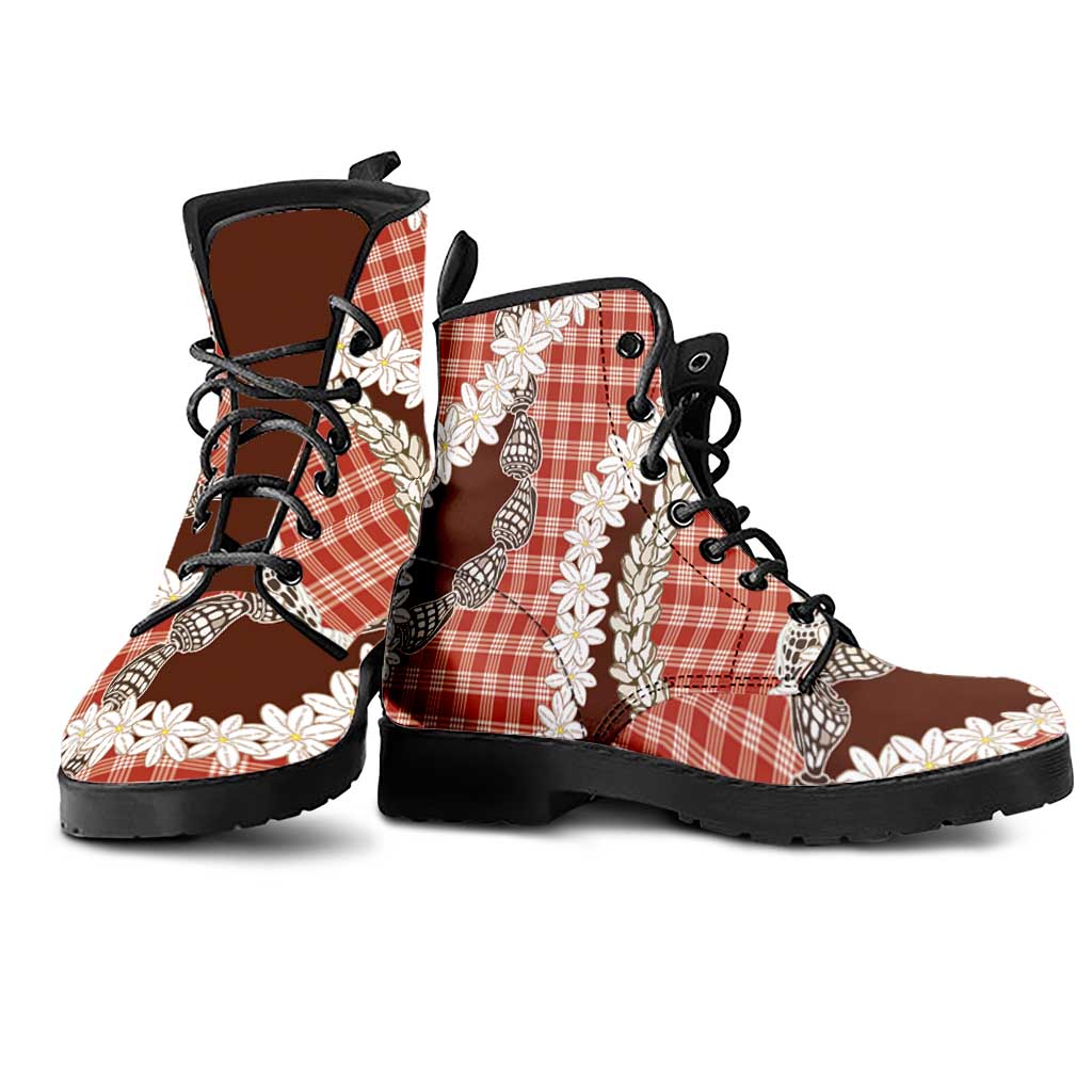 Red Hawaii Tiare and Shell Lei Leather Boots Hawaiian Palaka Luxury Vibes - Polynesian Pride