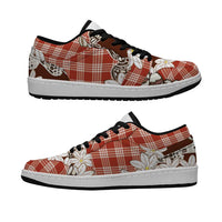 Red Hawaii Tiare and Shell Lei Low Sneakers Hawaiian Palaka Luxury Vibes - Polynesian Pride