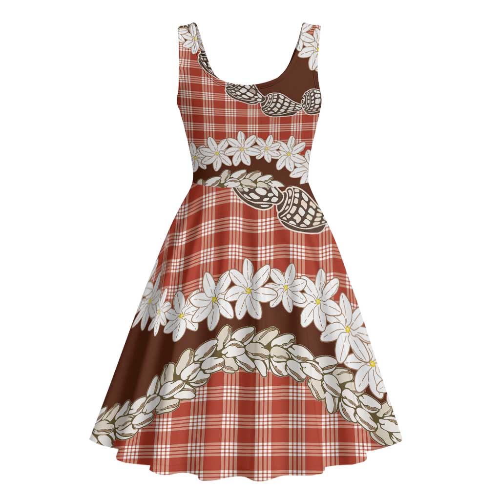 Red Hawaii Tiare and Shell Lei Midi Dress Hawaiian Palaka Luxury Vibes - Polynesian Pride