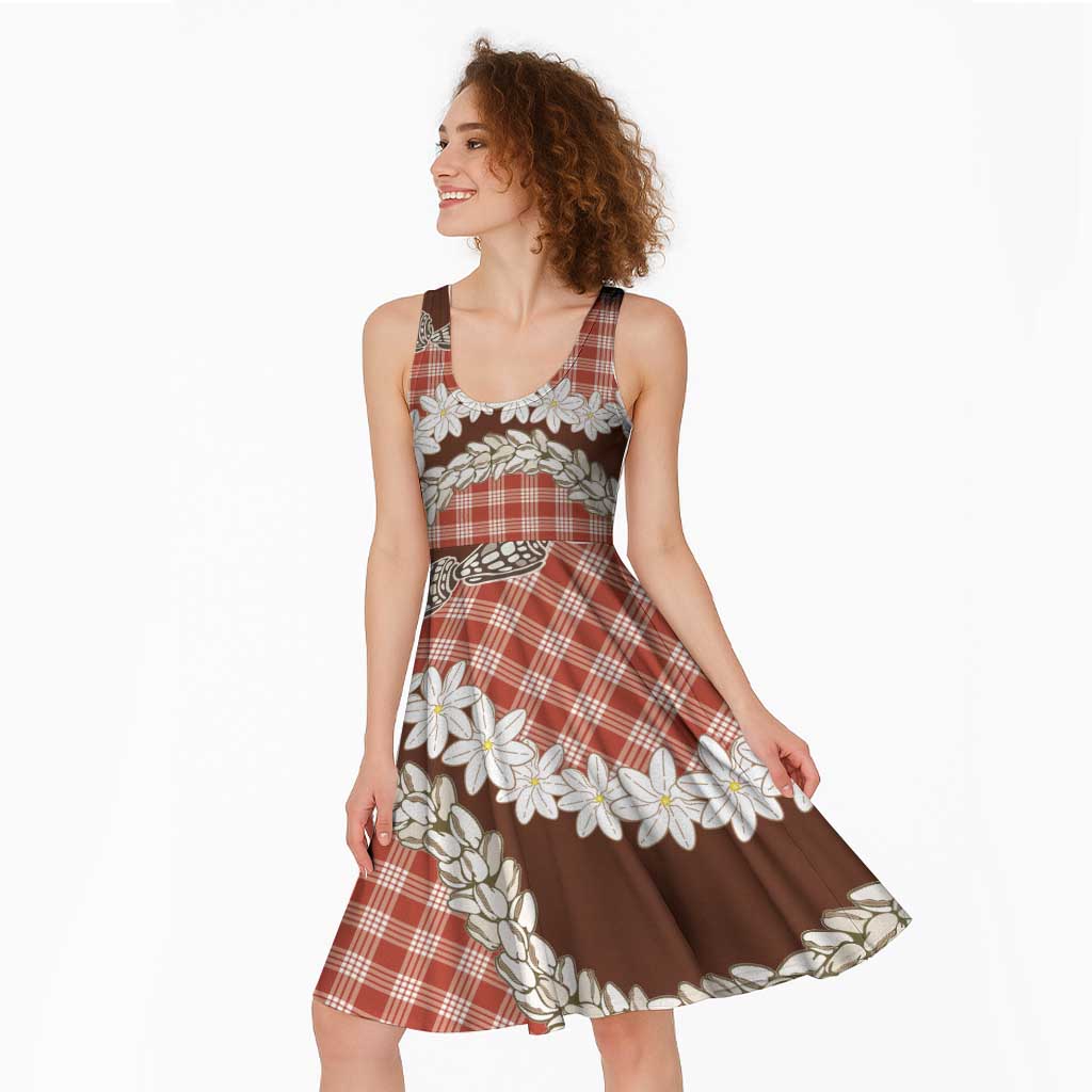 Red Hawaii Tiare and Shell Lei Midi Dress Hawaiian Palaka Luxury Vibes - Polynesian Pride