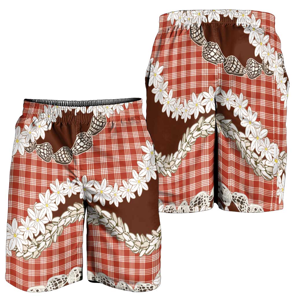Red Hawaii Tiare and Shell Lei Shorts for Men Hawaiian Palaka Luxury Vibes LT14 - Polynesian Pride