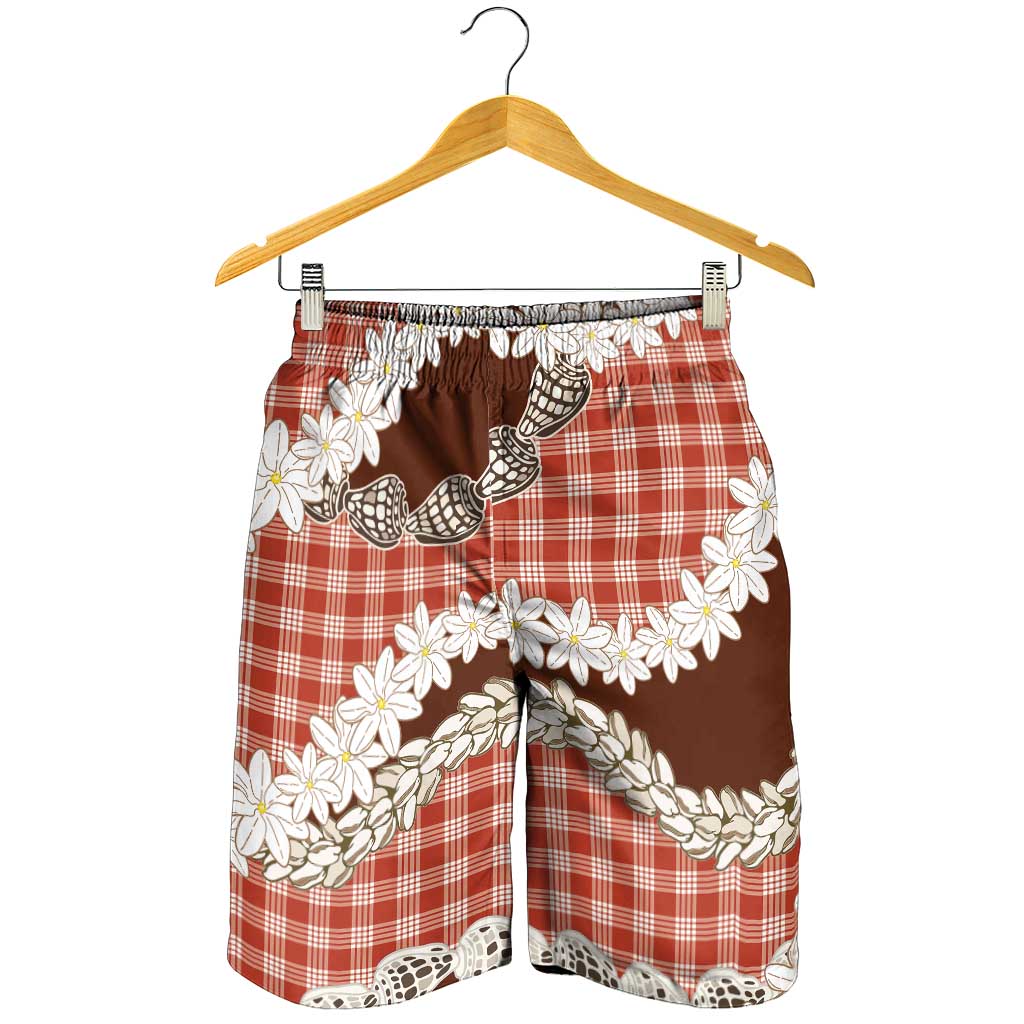 Red Hawaii Tiare and Shell Lei Shorts for Men Hawaiian Palaka Luxury Vibes LT14 - Polynesian Pride