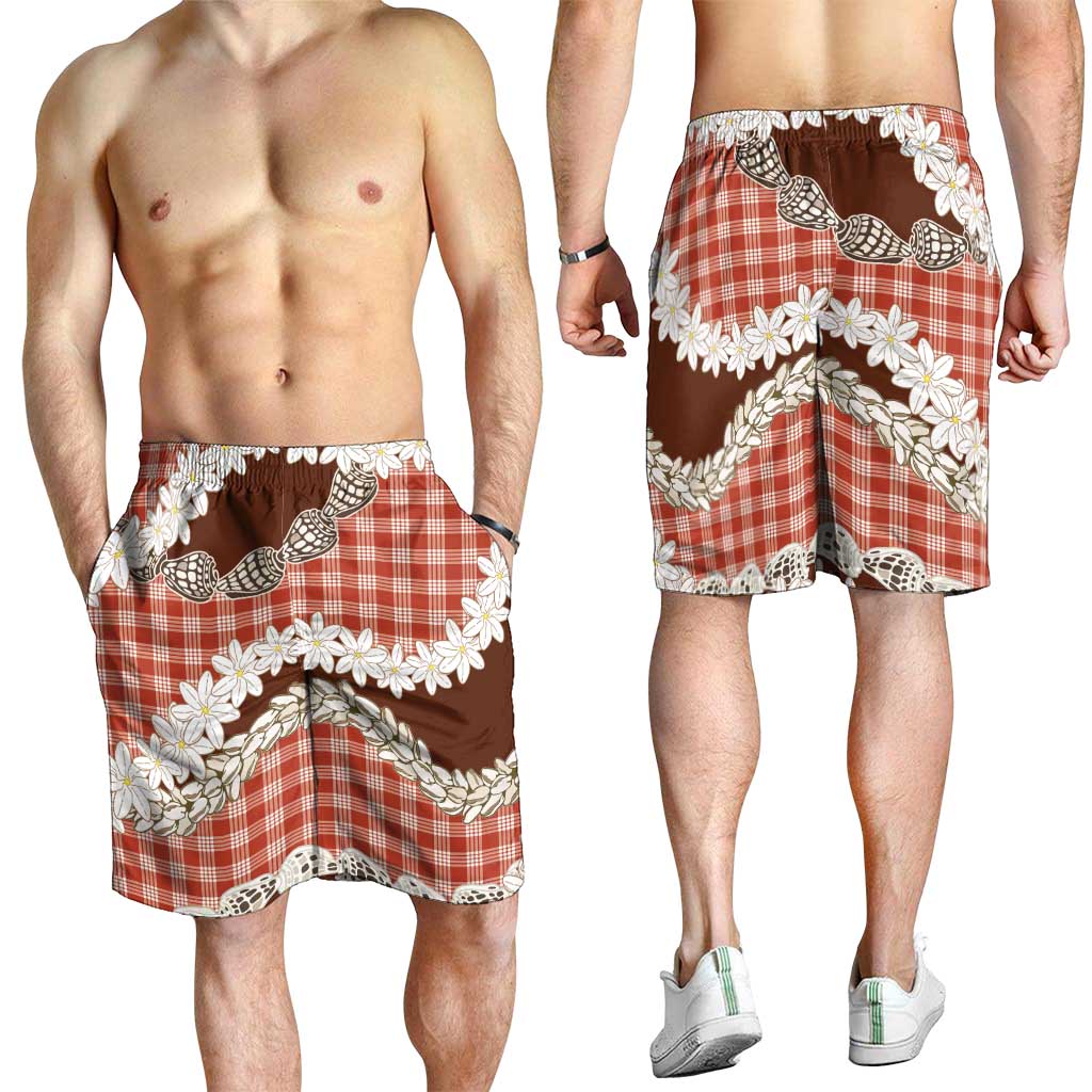 Red Hawaii Tiare and Shell Lei Shorts for Men Hawaiian Palaka Luxury Vibes LT14 - Polynesian Pride