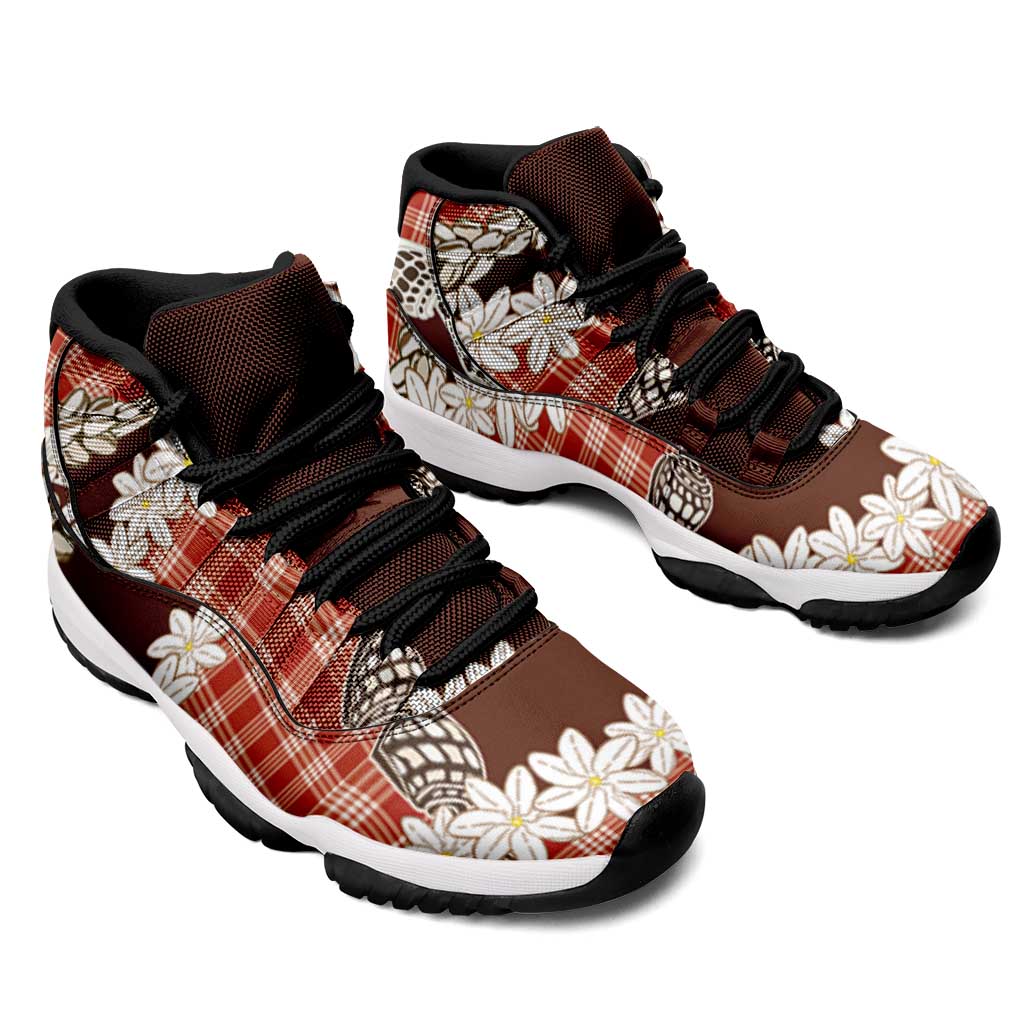 Red Hawaii Tiare and Shell Lei Sneakers J11 Hawaiian Palaka Luxury Vibes - Polynesian Pride
