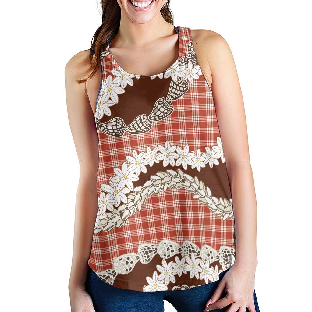 Red Hawaii Tiare and Shell Lei Women Racerback Tank Hawaiian Palaka Luxury Vibes LT14 - Polynesian Pride