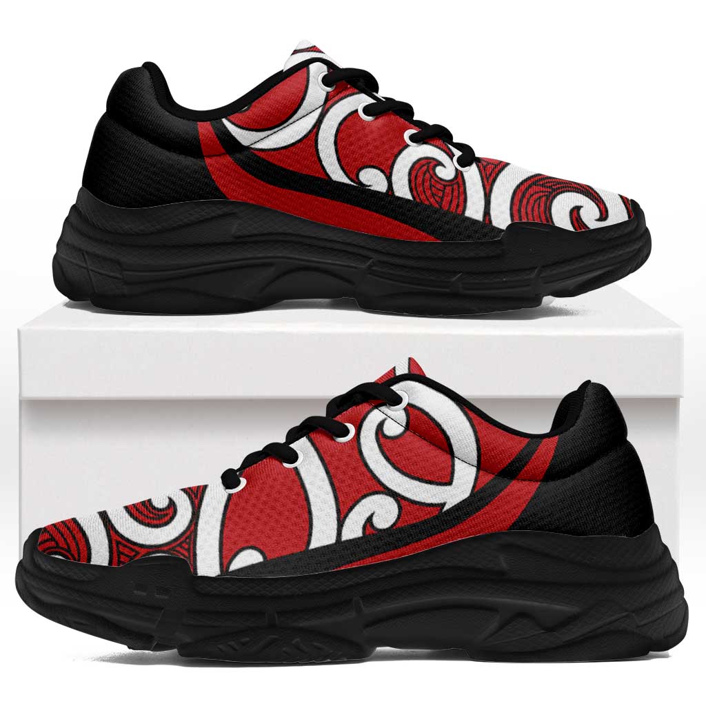 Red Maori Koru New Zealand Chunky Sneakers LT14 Red - Polynesian Pride