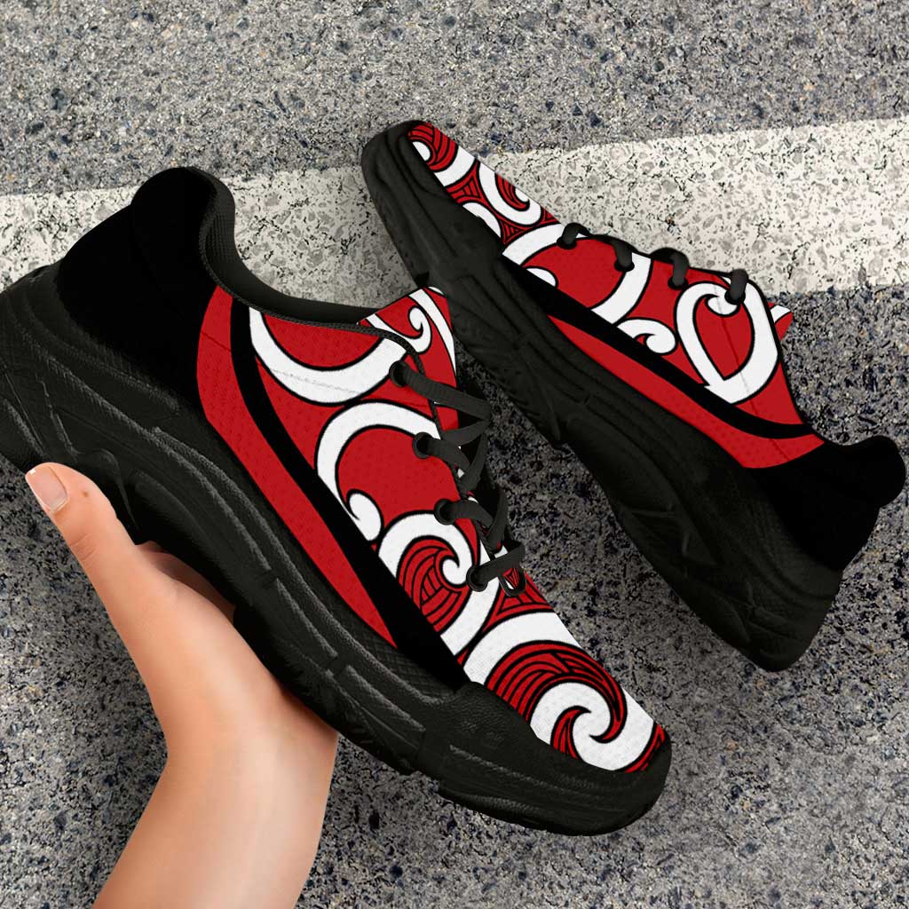 Red Maori Koru New Zealand Chunky Sneakers LT14 - Polynesian Pride