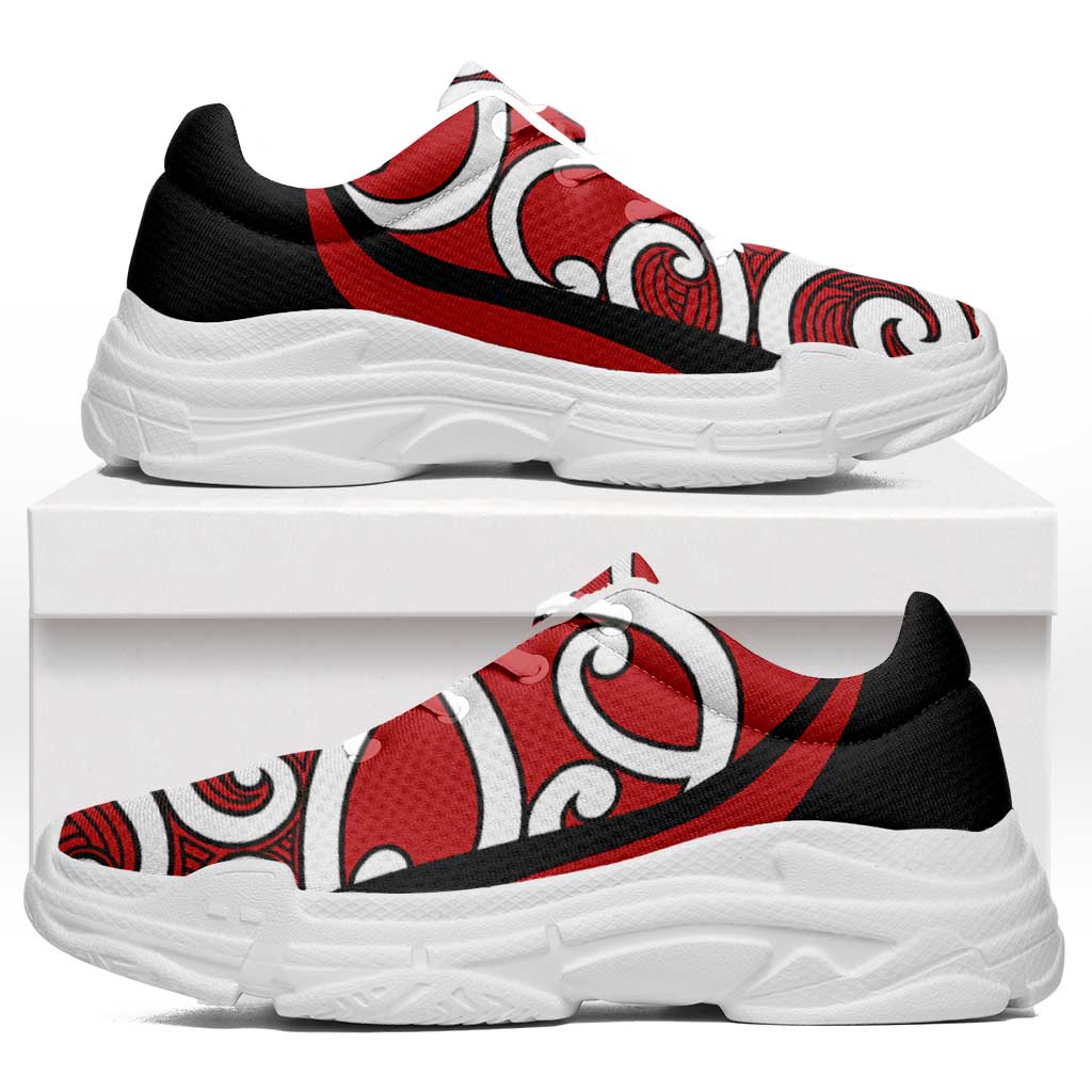 Red Maori Koru New Zealand Chunky Sneakers LT14 Red - Polynesian Pride