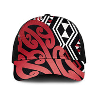 Red New Zealand Baseball Net Cap Aotearoa Kowhaiwhai Mix Taniko Art - Polynesian Pride
