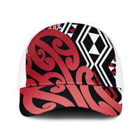 Red New Zealand Baseball Net Cap Aotearoa Kowhaiwhai Mix Taniko Art - Polynesian Pride