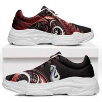 Red New Zealand Chunky Sneakers Aotearoa Silver Fern With Manaia Maori Unique LT14 Red - Polynesian Pride