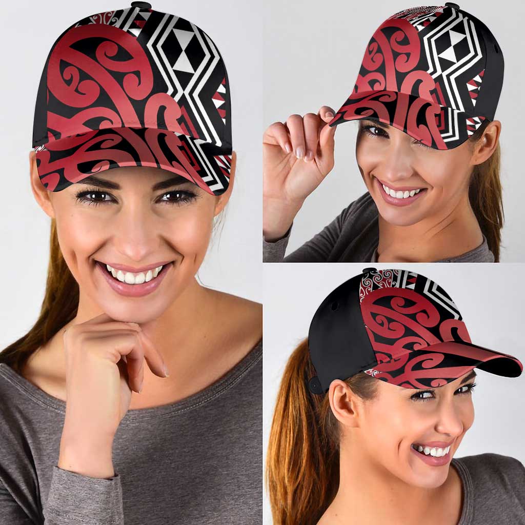 Red New Zealand Classic Cap Aotearoa Kowhaiwhai Mix Taniko Art LT14