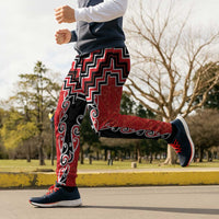 Red Niho Taniwha Mix Poutama Jogger Pants Unique Taniko Aotearoa LT01 - Polynesian Pride