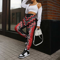Red Niho Taniwha Mix Poutama Jogger Pants Unique Taniko Aotearoa LT01 - Polynesian Pride