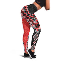 Red Niho Taniwha Mix Poutama Leggings Unique Taniko Aotearoa LT01 - Polynesian Pride