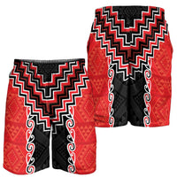 Red Niho Taniwha Mix Poutama Shorts for Men Unique Taniko Aotearoa LT01 - Polynesian Pride