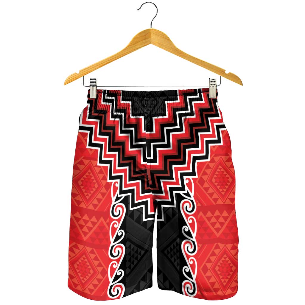 Red Niho Taniwha Mix Poutama Shorts for Men Unique Taniko Aotearoa LT01 - Polynesian Pride