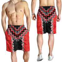 Red Niho Taniwha Mix Poutama Shorts for Men Unique Taniko Aotearoa LT01 - Polynesian Pride
