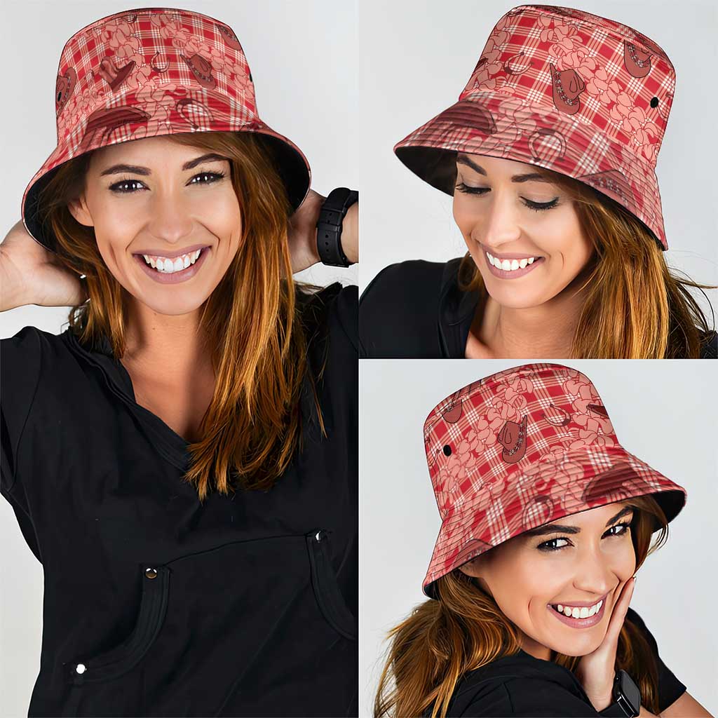 Red Palaka Hawaii Cowboy Bucket Hat Puakenikeni Lei Paniolo Papale Seamless Vibes - Polynesian Pride