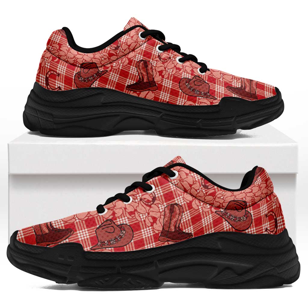 Red Palaka Hawaii Cowboy Chunky Sneakers Puakenikeni Lei Paniolo Papale Seamless Vibes - Polynesian Pride