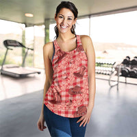 Red Palaka Hawaii Cowboy Women Racerback Tank Puakenikeni Lei Paniolo Papale Seamless Vibes - Polynesian Pride