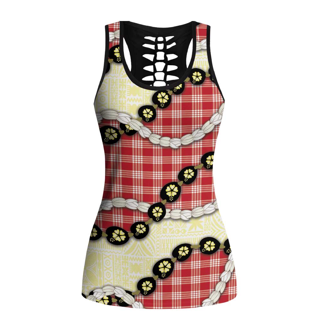 Red Palaka Hawaii Hollow Tank Top Kukui Nut Pikake Lei Hawaiian Tapa Pattern LT14 Female Red - Polynesian Pride