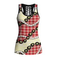 Red Palaka Hawaii Hollow Tank Top Kukui Nut Pikake Lei Hawaiian Tapa Pattern LT14 Female Red - Polynesian Pride