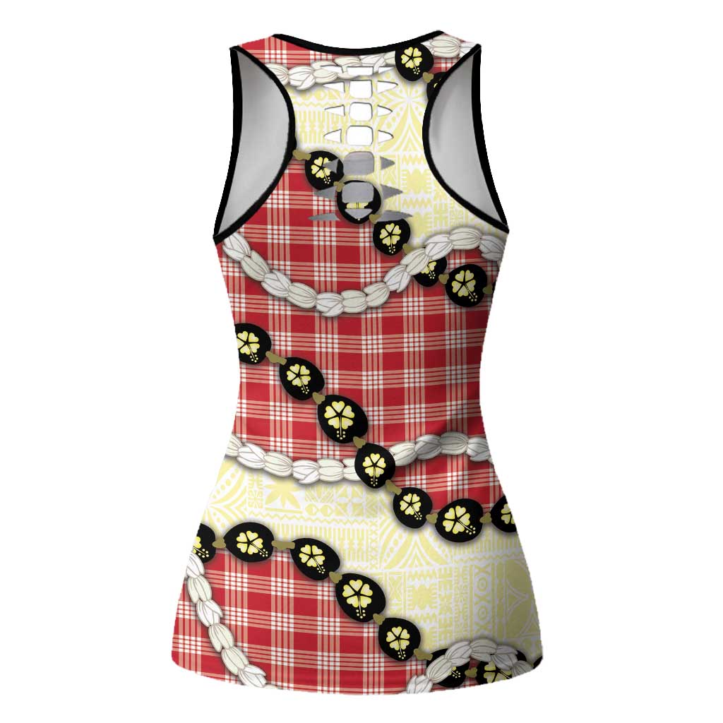 Red Palaka Hawaii Hollow Tank Top Kukui Nut Pikake Lei Hawaiian Tapa Pattern LT14 - Polynesian Pride