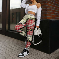 Red Palaka Hawaii Jogger Pants Kukui Nut Pikake Lei Hawaiian Tapa Pattern LT14 - Polynesian Pride