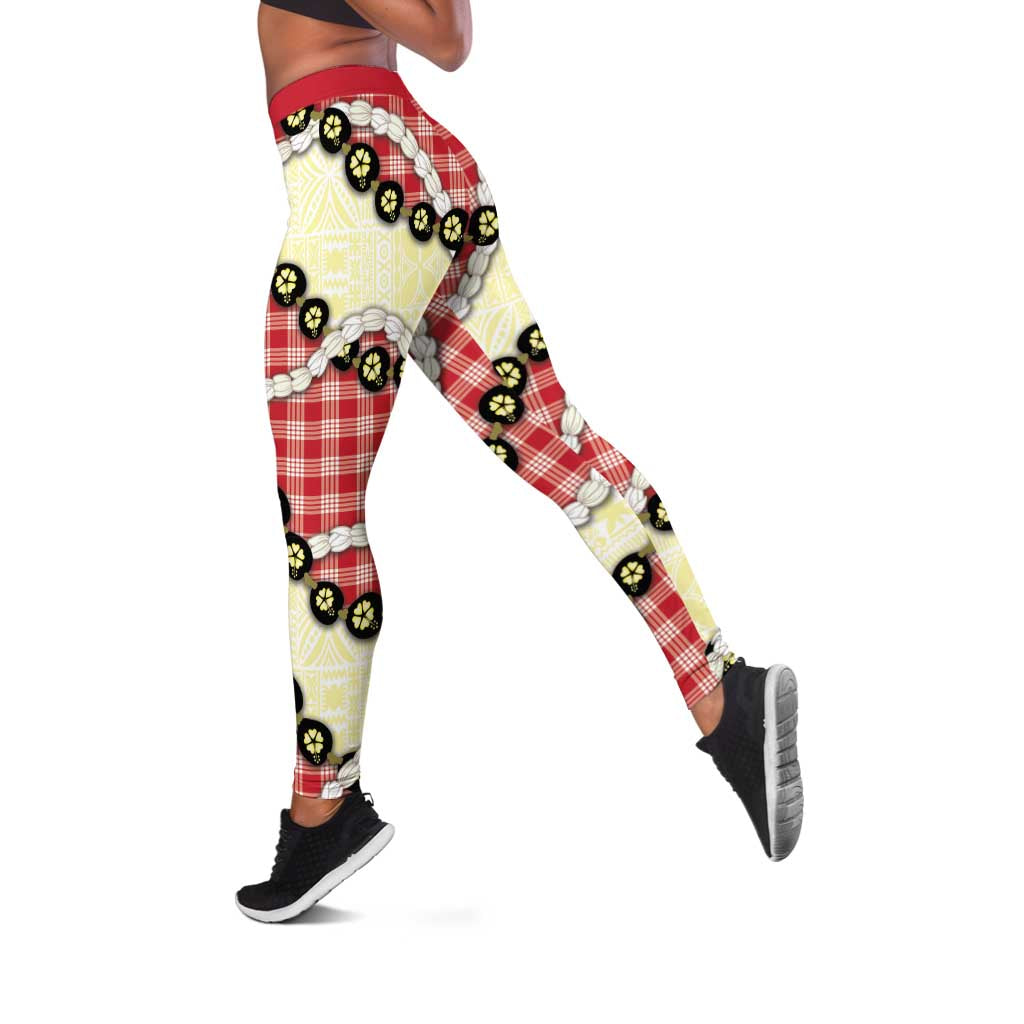 Red Palaka Hawaii Leggings Kukui Nut Pikake Lei Hawaiian Tapa Pattern LT14 Red - Polynesian Pride