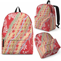 Red Palaka Hawaii Leis Backpack Hawaiian-plaid Elegant Tropical Vibes LT14 - Polynesian Pride