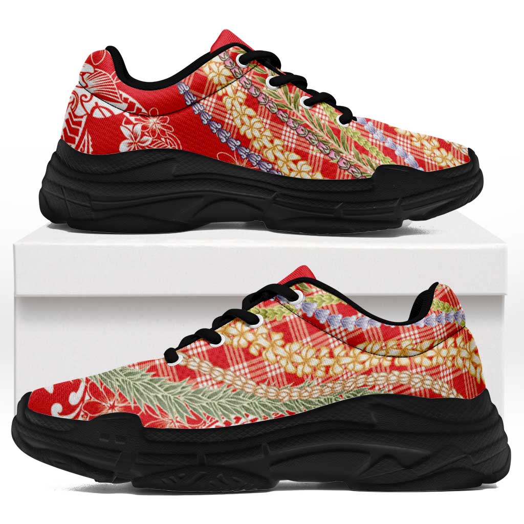 Red Palaka Hawaii Leis Chunky Sneakers Hawaiian-plaid Elegant Tropical Vibes LT14 Red - Polynesian Pride