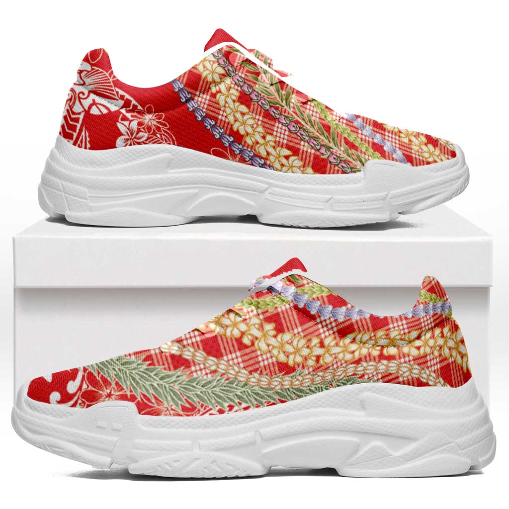 Red Palaka Hawaii Leis Chunky Sneakers Hawaiian-plaid Elegant Tropical Vibes LT14 Red - Polynesian Pride