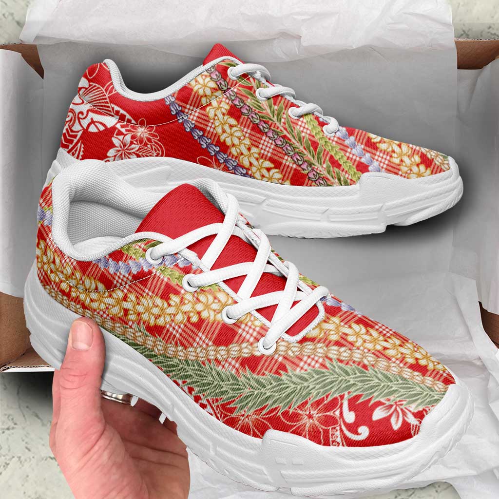 Red Palaka Hawaii Leis Chunky Sneakers Hawaiian-plaid Elegant Tropical Vibes LT14 - Polynesian Pride