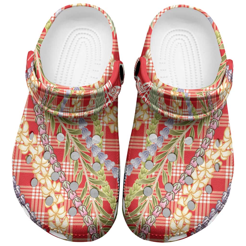 Red Palaka Hawaii Leis Clogs Shoes Hawaiian-plaid Elegant Tropical Vibes LT14 Red - Polynesian Pride