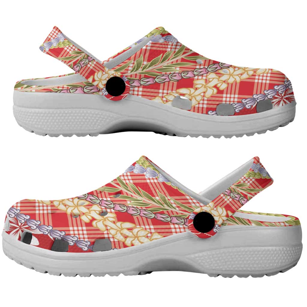 Red Palaka Hawaii Leis Clogs Shoes Hawaiian-plaid Elegant Tropical Vibes LT14 - Polynesian Pride