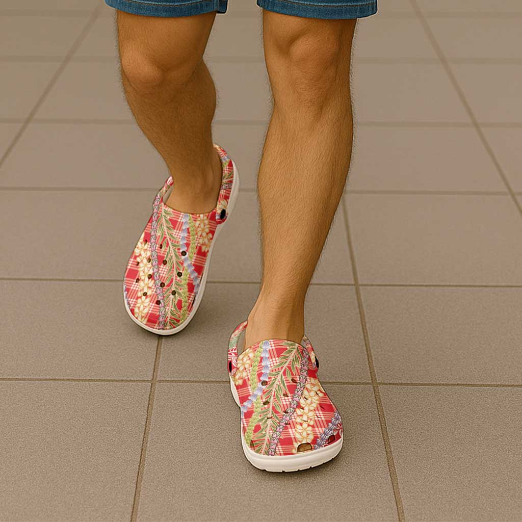 Red Palaka Hawaii Leis Clogs Shoes Hawaiian-plaid Elegant Tropical Vibes LT14 - Polynesian Pride